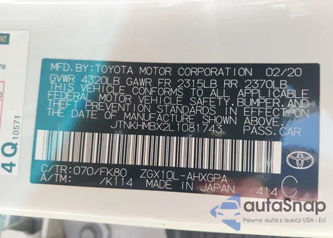 2020 Toyota C-Hr Xle из США, поврежденный, VIN JTNKHMBX2L1081743